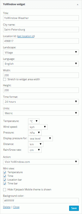 Settings YoWindow Widget for WordPress